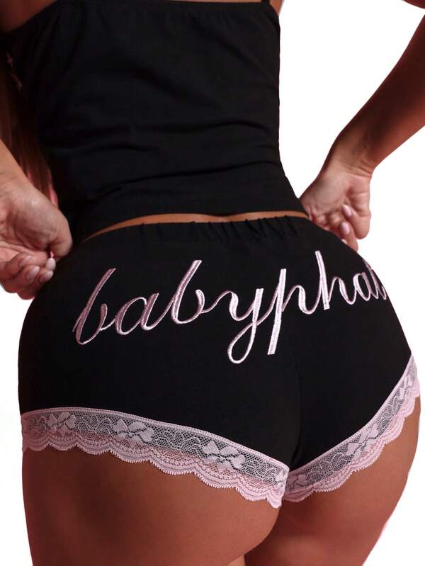 BABYPHAT Jersey Lounge Booty Shorts With Lace Trim For Relaxation And Sleep Comfort