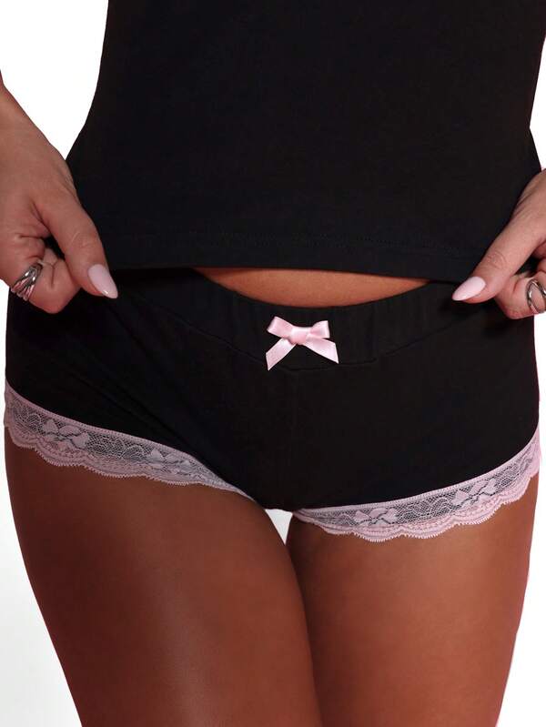 BABYPHAT Jersey Lounge Booty Shorts With Lace Trim For Relaxation And Sleep Comfort