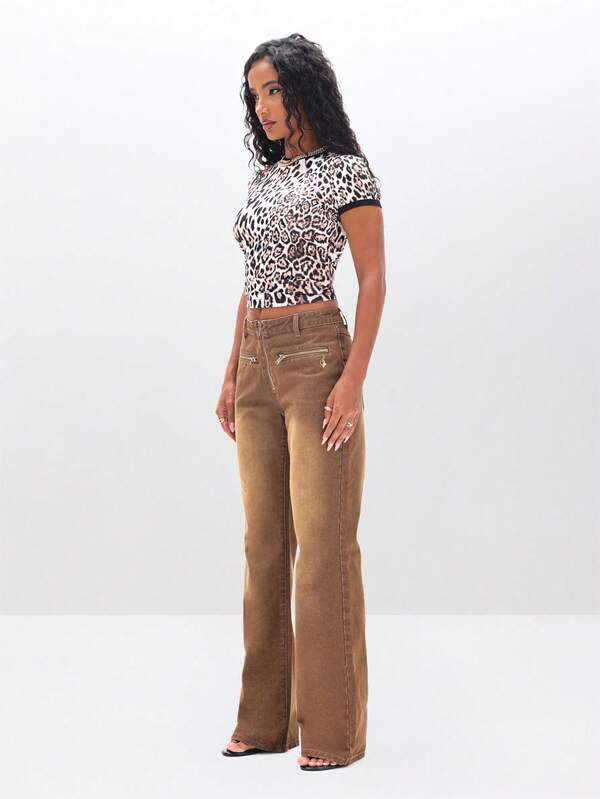 BABYPHAT Leopard Print Baby Ringer Tee Short Sleeve Animal Print Fashion Shirt