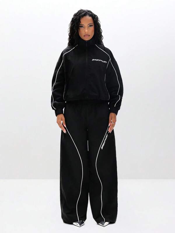 BABYPHAT Lightweight Track Jacket With Contrast Piping Detail Full Zip Windbreaker Casual Outerwear