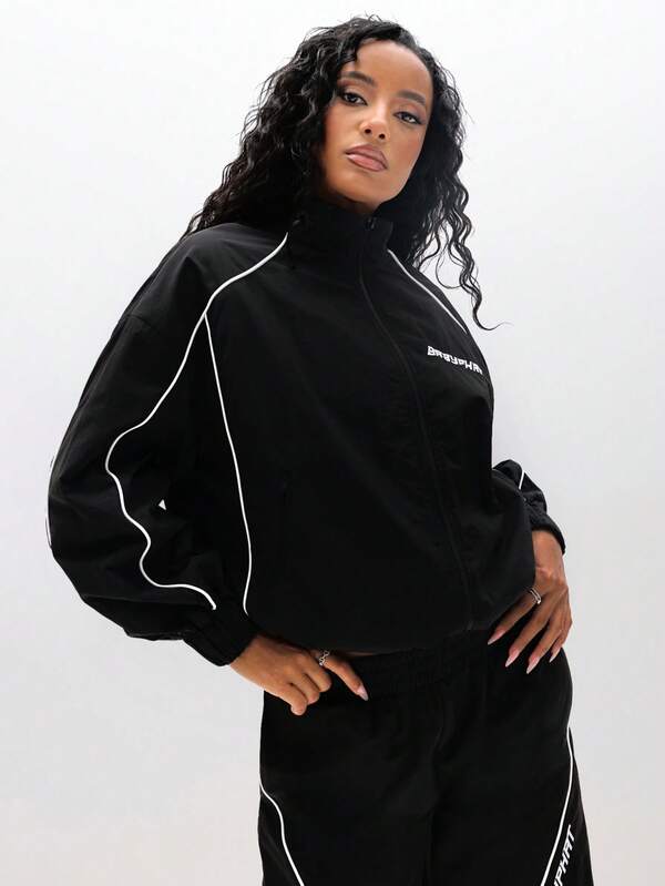 BABYPHAT Lightweight Track Jacket With Contrast Piping Detail Full Zip Windbreaker Casual Outerwear
