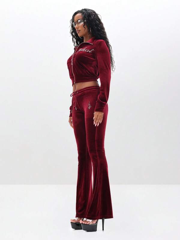 BABYPHAT Low Rise Velour Sweatpants With Flared Legs And Rhinestone Details For Fall Winter
