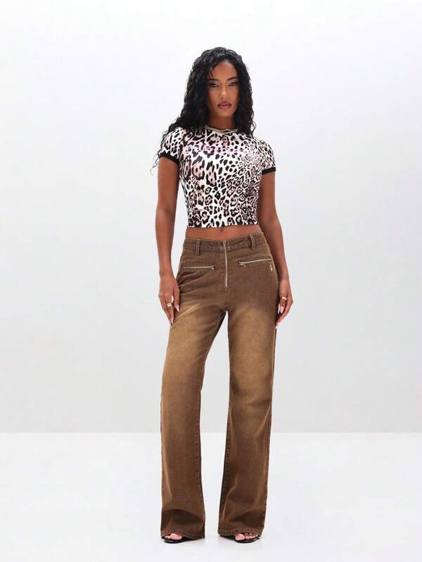 BABYPHAT Low Waist Bootcut Flare Jeans With Rhinestone Embellishments Wide Leg Denim Pants For Fall Winter