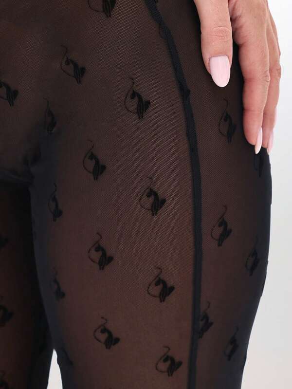 BABYPHAT Mesh Panel Capri Leggings With Diamond Pattern For Casual Everyday Wear
