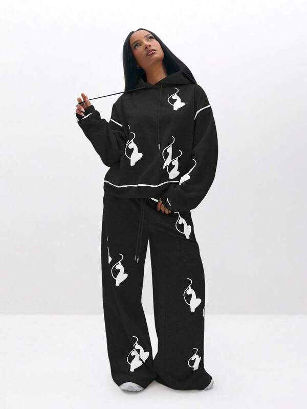 BABYPHAT Oversized Cozy Logo Print Pullover Hoodie Sweatshirt For Autumn Winter Casual Loungewear
