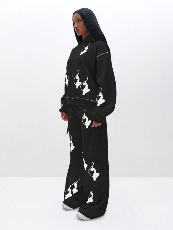 BABYPHAT Oversized Cozy Logo Print Pullover Hoodie Sweatshirt For Autumn Winter Casual Loungewear