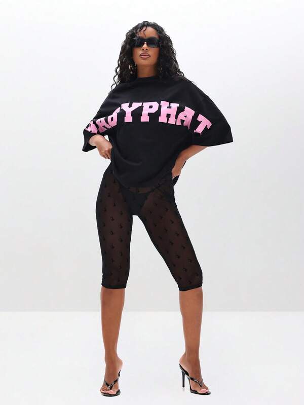 BABYPHAT Oversized Graphic T-Shirt With Pink Text Print Casual Summer Top