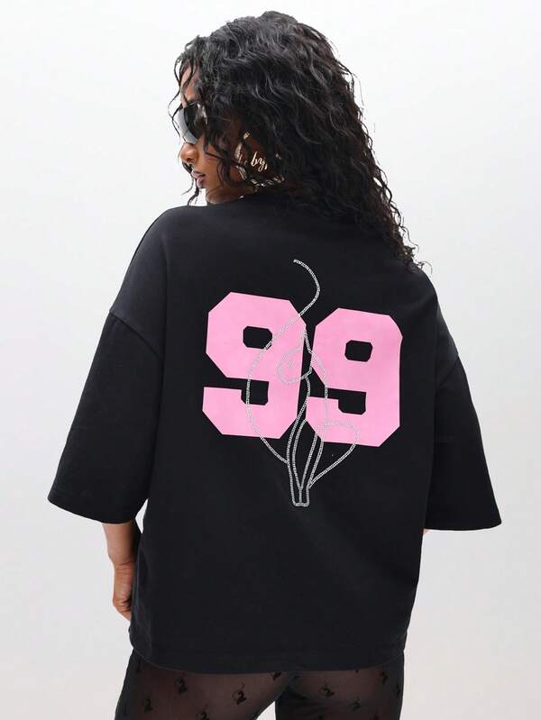 BABYPHAT Oversized Graphic T-Shirt With Pink Text Print Casual Summer Top