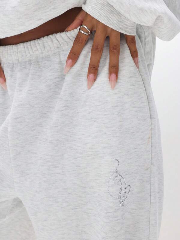 BABYPHAT Oversized Hooded Sweatshirt With Rhinestone Details And Centre Pocket For Fall Winter Casual Loungewear