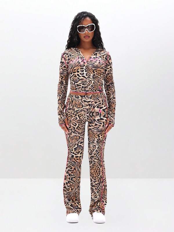 BABYPHAT Pull On Printed Flare Leggings With Animal Print Design For Casual Everyday Wear