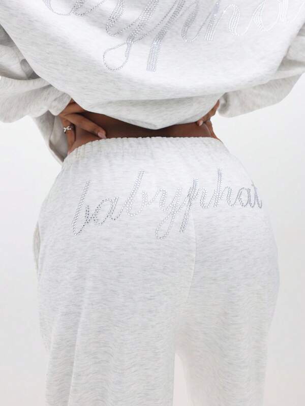 BABYPHAT Rhinestone Embellished Jogger Sweatpants For Women - Casual Loose Fit Lounge Pants