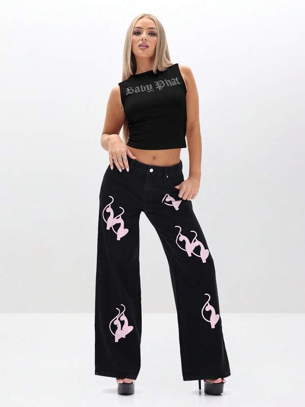BABYPHAT Rhinestone Graphic Tank Top Sleeveless Fashion Statement Piece Cropped Casual Summer Festival Wear