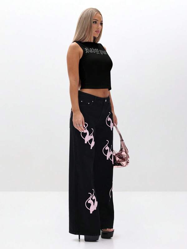 BABYPHAT Rhinestone Graphic Tank Top Sleeveless Fashion Statement Piece Cropped Casual Summer Festival Wear