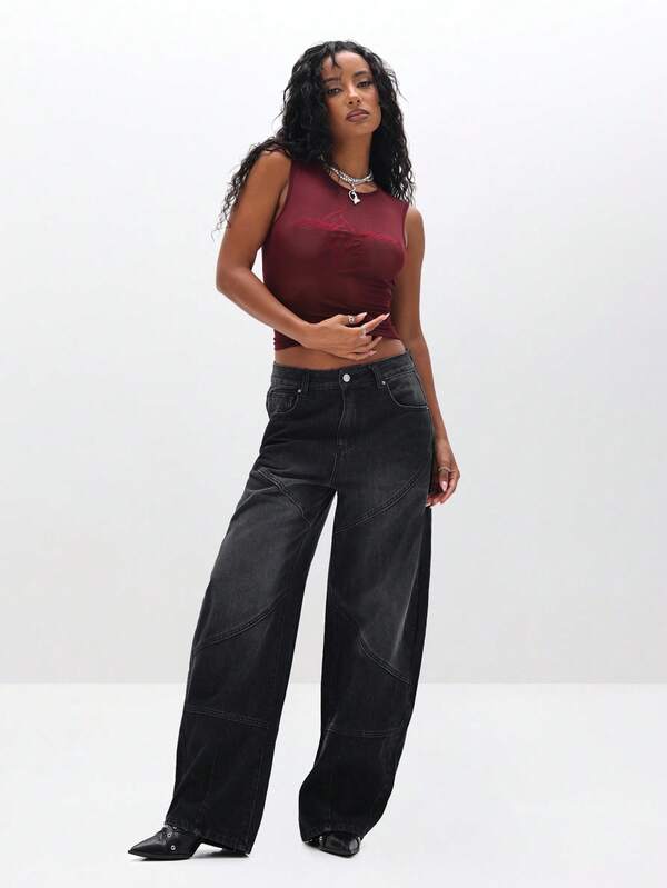 BABYPHAT Sleeveless Sheer Mesh Top With Logo Print Round Neckline For Women Casual Summer Outfit