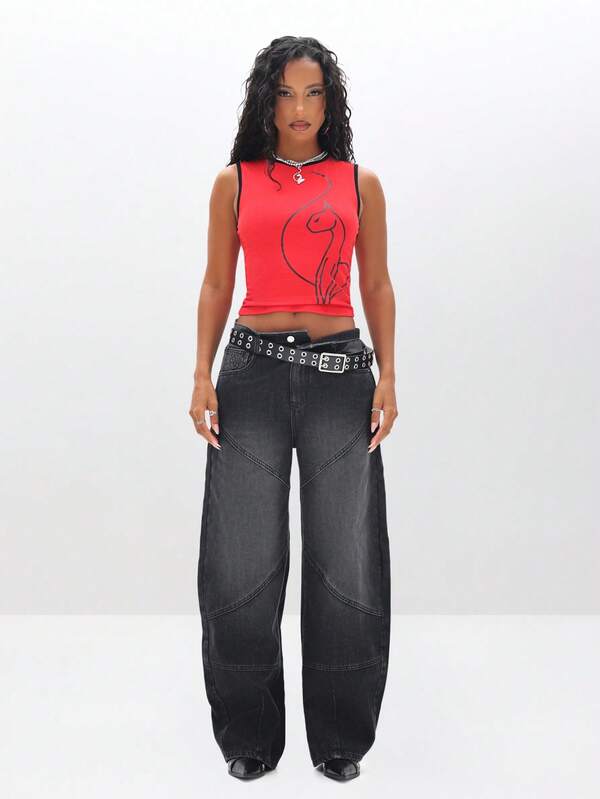 BABYPHAT Sleeveless Tank Top With Graphic Print And Contrast Binding For Summer Casual Wear