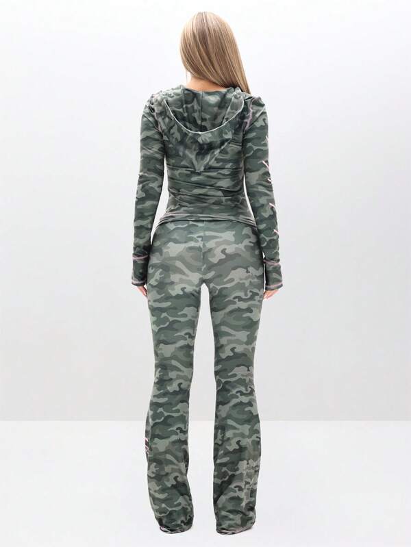 BABYPHAT Slim Fit Jersey Zip Up Hoodie With Camouflage Print And Contrast Stitching Detail For Casual Everyday Wear