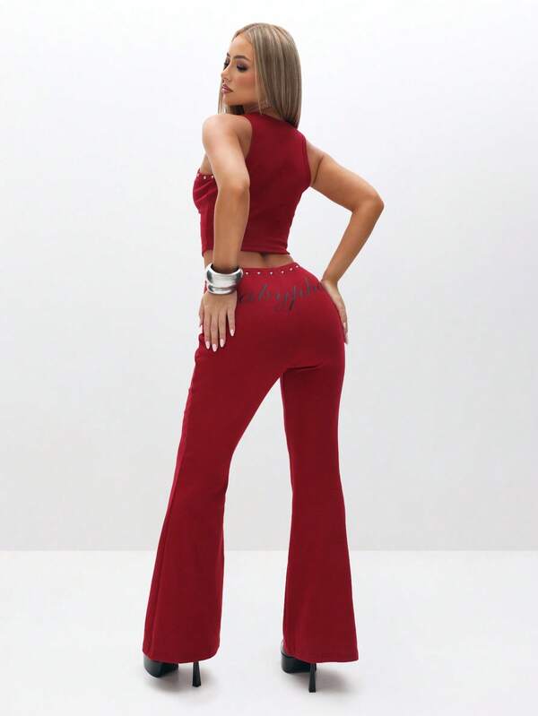 BABYPHAT Studded Waistband Detailing Ribbed Leggings For Women Casual Everyday Wear