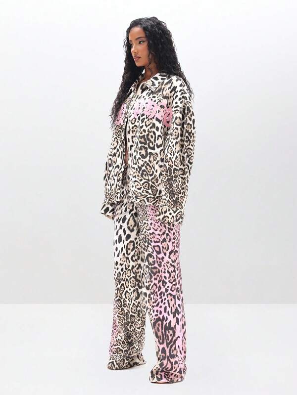 BABYPHAT Women Baggy Jeans Animal Print Wide Leg High Waisted Relaxed Fit Distressed Denim Pants Casual Streetwear