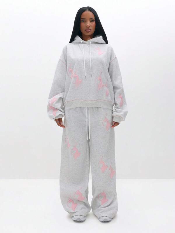 BABYPHAT Women's Cartoon Print Drop Shoulder Long Sleeve Drawstring Hoodie