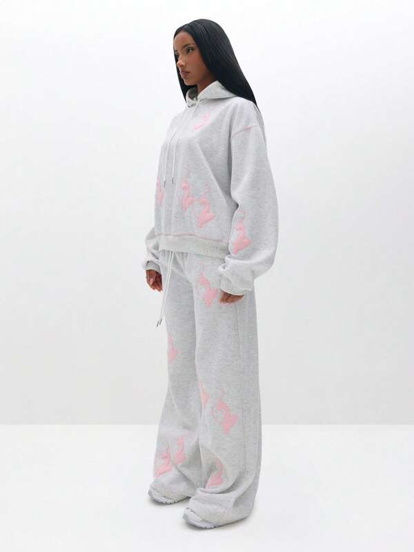 BABYPHAT Women's Cartoon Print Drop Shoulder Long Sleeve Drawstring Hoodie