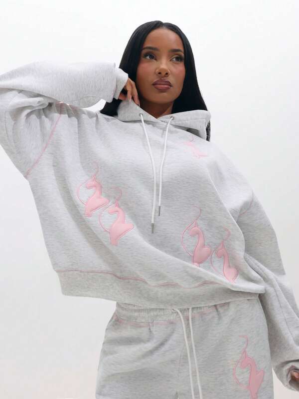 BABYPHAT Women's Cartoon Print Drop Shoulder Long Sleeve Drawstring Hoodie