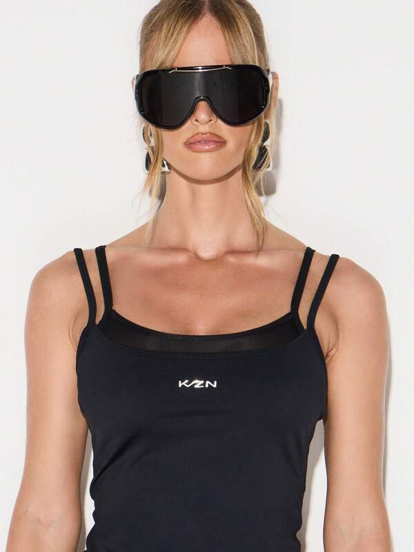 KIZN Active Double Layer Strappy Tank Top With Logo Detail For Sports And Fitness Training