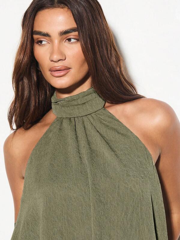 KIZN Asymmetrical Halter Neck Summer Festival Top High Low Drape Style Flowing Tank Vacation Resort Party Evening Sleeveless Blouse Club Wear Essentials