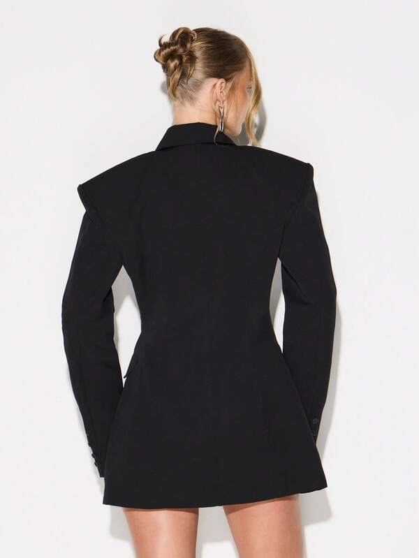 KIZN Double Breasted Long Sleeve Blazer Dress With Lapel Collar For Professional Office Wear