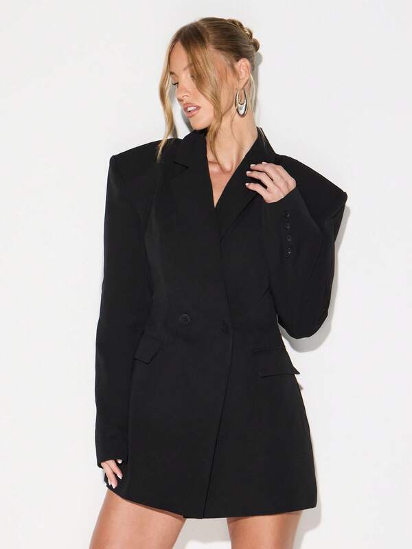 KIZN Double Breasted Long Sleeve Blazer Dress With Lapel Collar For Professional Office Wear