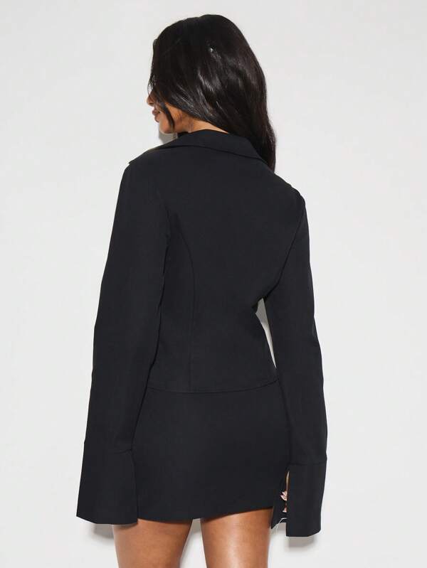 KIZN Fitted Blazer Style Blouse Button Down Office Professional Workwear Long Sleeve Collared Career Formal Business Women Fall Winter Fashion Top
