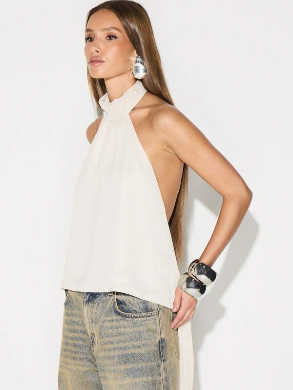 KIZN Halter High Neck Backless Blouse Open Back Top Summer Party Sleeveless