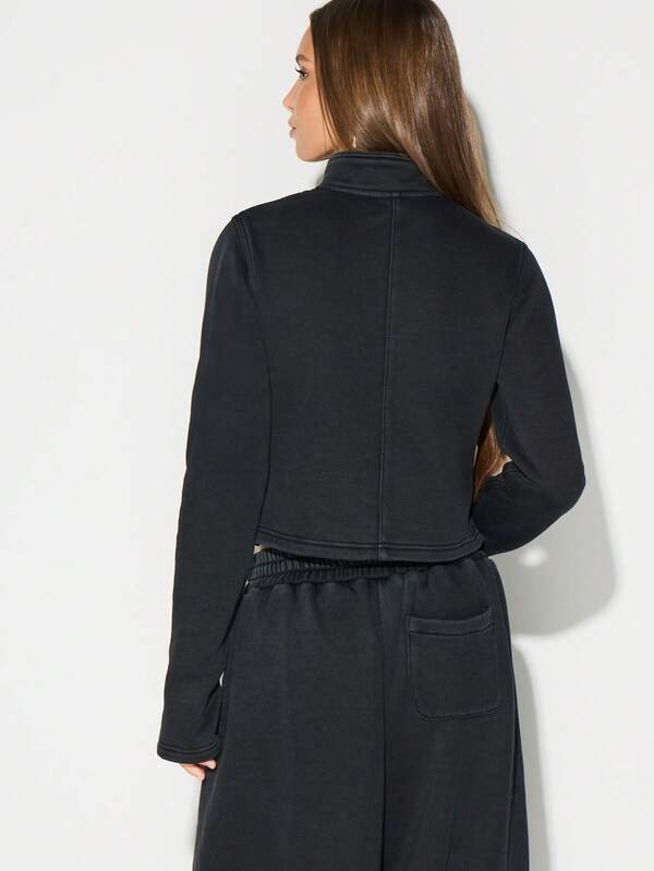 KIZN High Neck Zip Up Cropped Jacket With Full Zipper Closure For Winter Layering And Fall Outerwear