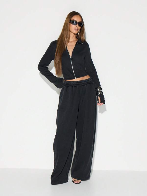 KIZN High Neck Zip Up Cropped Jacket With Full Zipper Closure For Winter Layering And Fall Outerwear