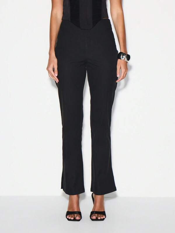 KIZN High Waisted Flared Bengaline Trousers For Evening Party Occasions