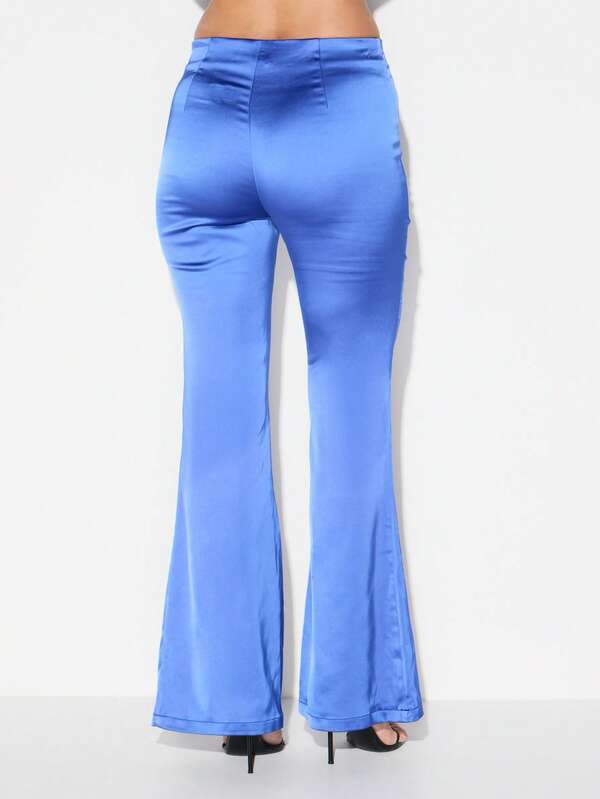 KIZN High Waisted Satin Wide Leg Palazzo Pants For Office Work Formal Business Occasions