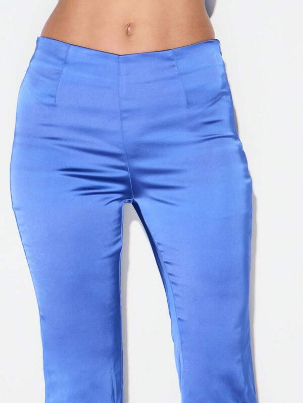 KIZN High Waisted Satin Wide Leg Palazzo Pants For Office Work Formal Business Occasions