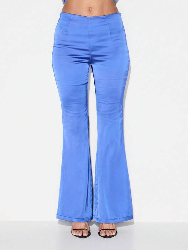 KIZN High Waisted Satin Wide Leg Palazzo Pants For Office Work Formal Business Occasions