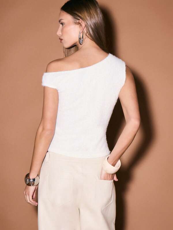 KIZN Off Shoulder Knit Top With Metallic Studded Neckline Detail For Summer Festival Occasions