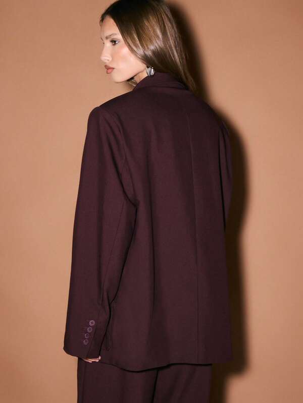KIZN Oversized Double Breasted Blazer With Lapels And Button Closure For Professional Office Wear