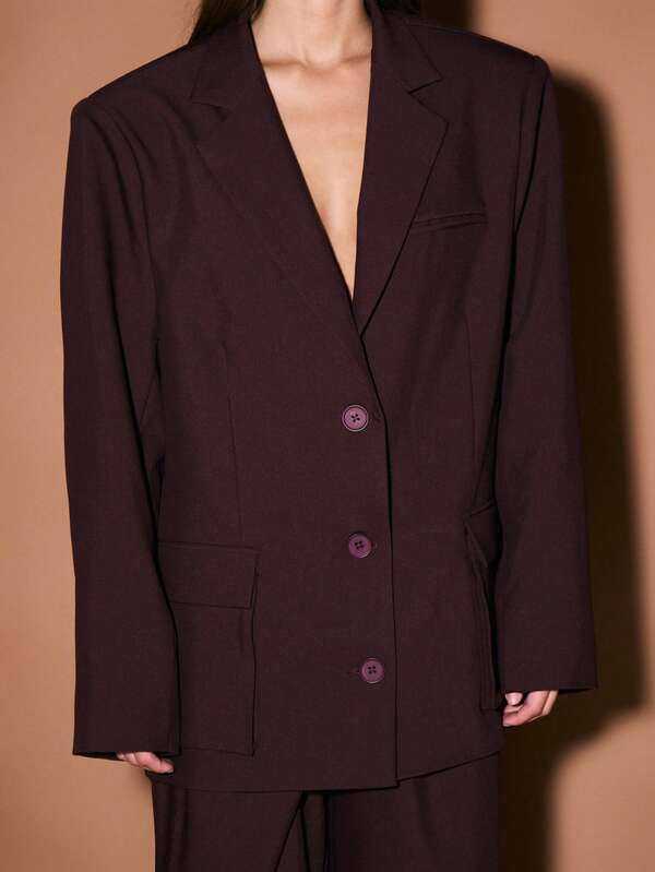 KIZN Oversized Double Breasted Blazer With Lapels And Button Closure For Professional Office Wear