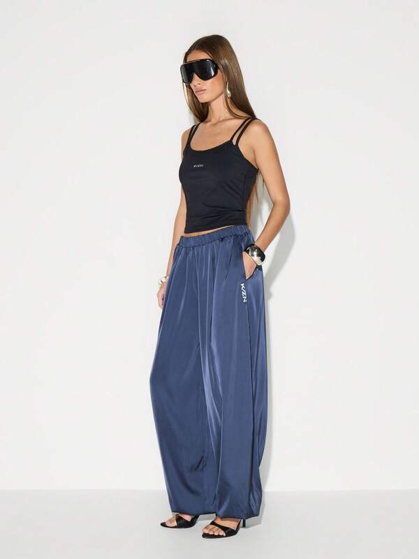 KIZN Satin Balloon Jogger Pants High Rise Loose Fit Wide Leg Casual Sweatpants With Pockets