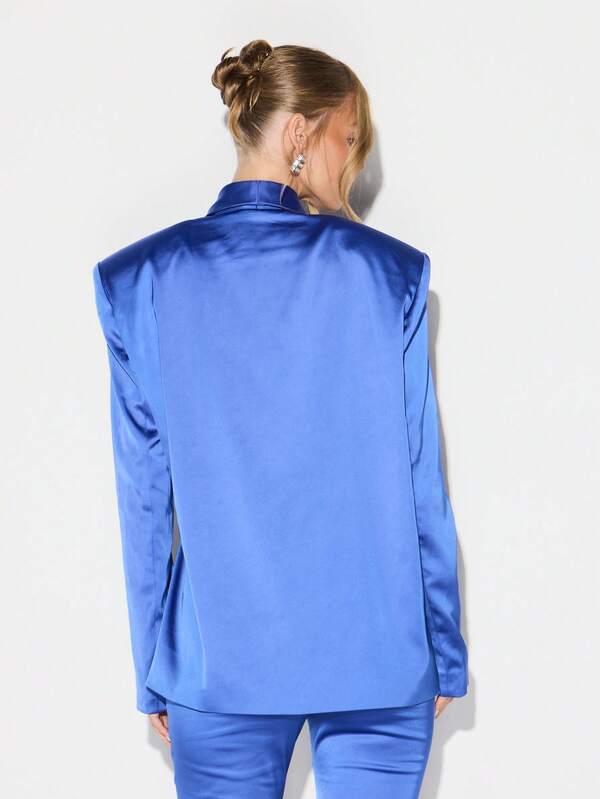 KIZN Satin Blazer Wrap Style Long Sleeve Formal Business Professional Office Workwear Sophisticated Evening Dinner Party Jacket