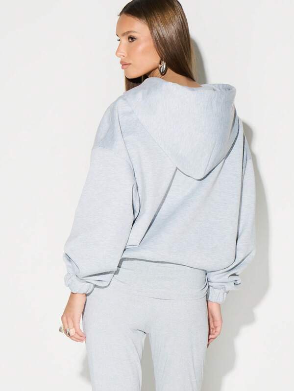 KIZN Scuba Style Oversized Zip Through Hoodie With Drawstring And Shoulder Pad Details Casual Streetwear