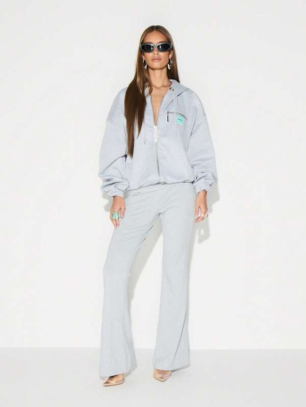 KIZN Scuba Style Oversized Zip Through Hoodie With Drawstring And Shoulder Pad Details Casual Streetwear