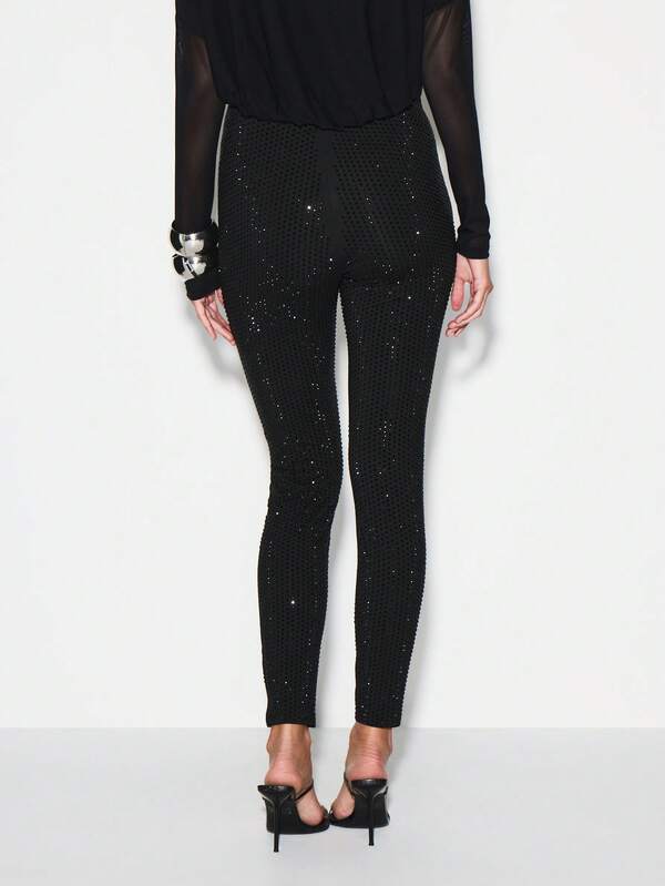 KIZN Sequin Embellished High Waisted Fitted Leggings For Evening Party Occasions