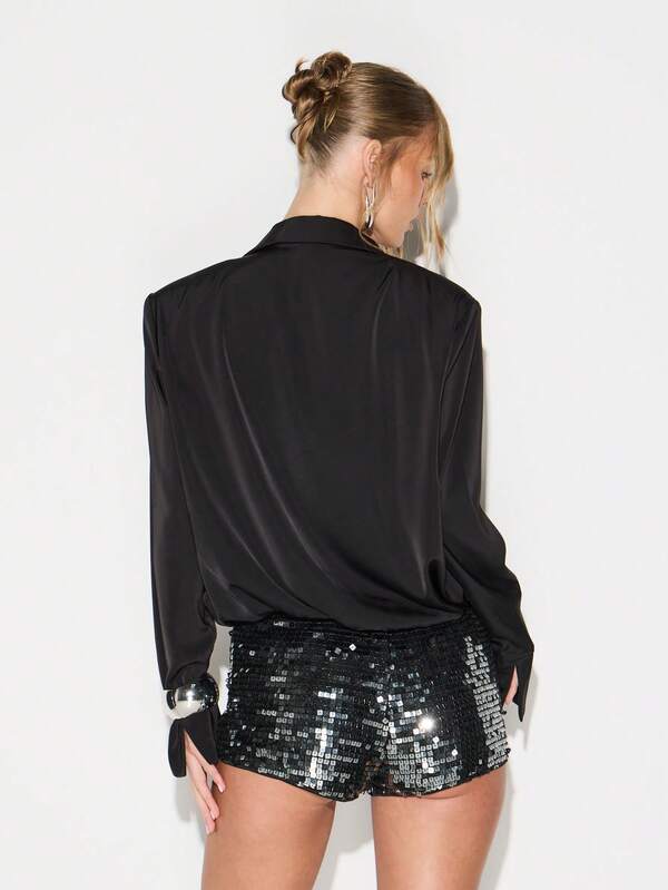 KIZN Sequin High Rise Micro Shorts Festival Party Rave Club Wear Hot Pants Mini Concert