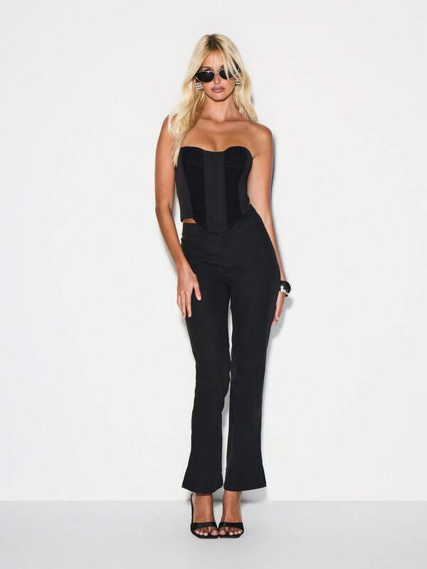 KIZN Strapless Ruched Mesh Corset Top With Sweetheart Neckline For Evening Party Clubwear