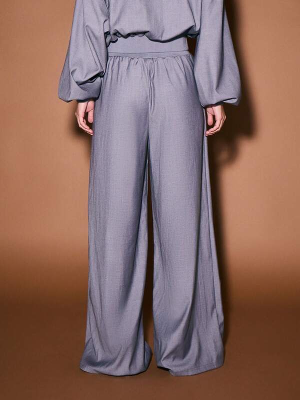 KIZN Tailored Wide Leg Joggers With Elastic Waistband And Drawstring Closure For Comfort