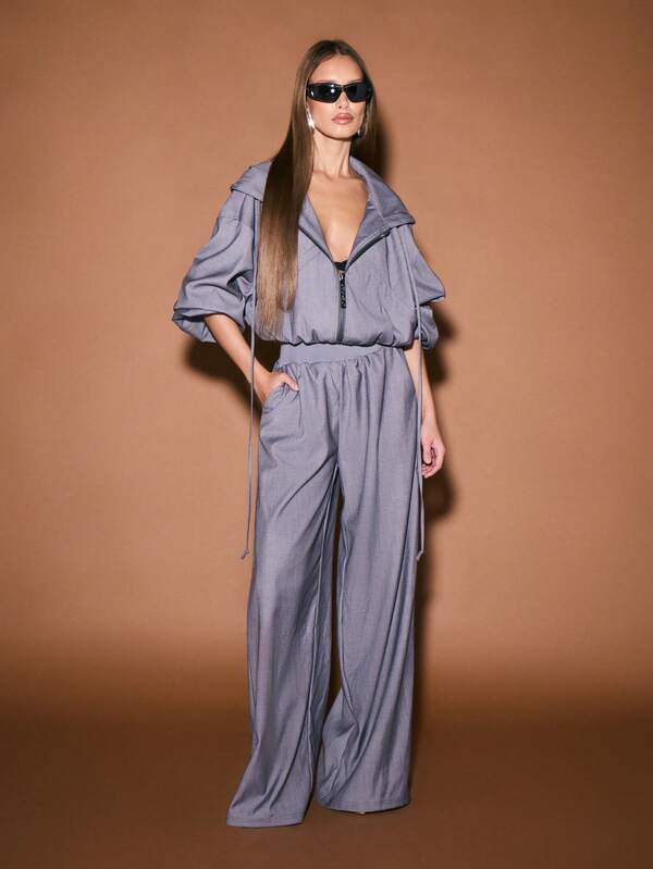 KIZN Tailored Wide Leg Joggers With Elastic Waistband And Drawstring Closure For Comfort