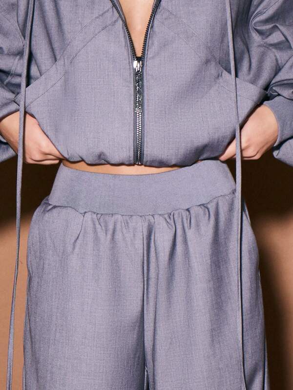 KIZN Tailored Wide Leg Joggers With Elastic Waistband And Drawstring Closure For Comfort